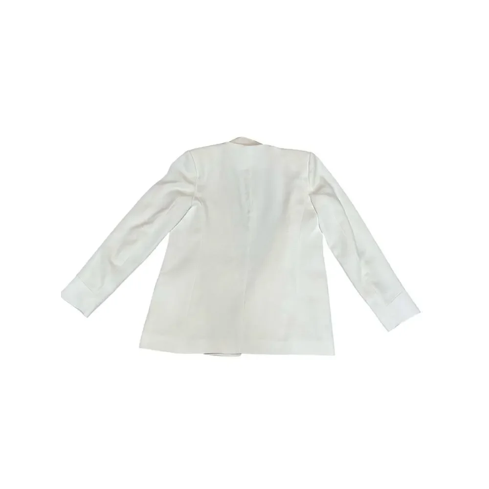 Maje Ivory Crepe Blazer Leather Trim Tailored Career Jacket US 8